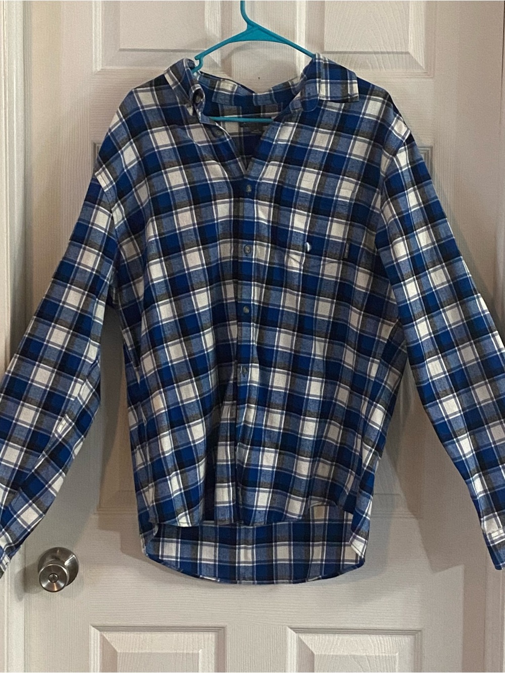 Eddie Bower Large men’s Blue Plaid Button-Up Shirt Shammy soft